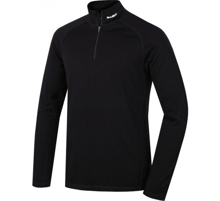 Pánske termo tričko Husky Merino s dlhými rukávmi a zipsom čierne L